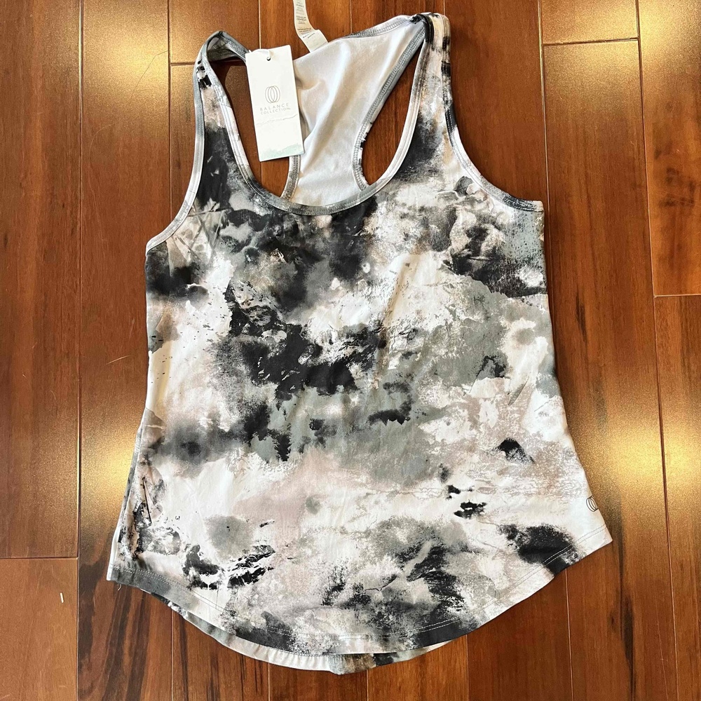 New NWT Balance Collection Athletic Tank Top Abstract Gray White Racerback XS